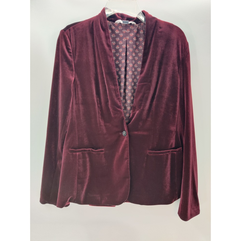 Old Navy Womens Burgundy Velvet Shawl Collar Single Button Blazer Jacket Large